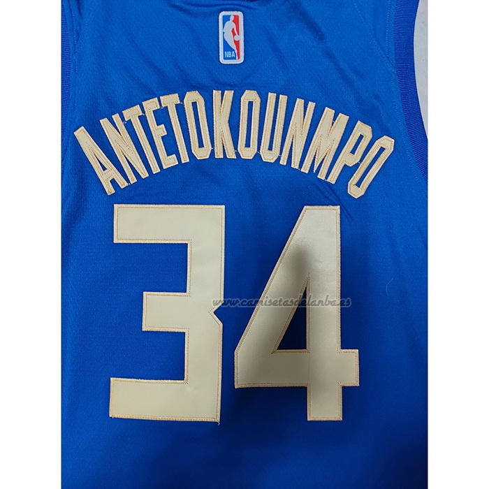Camiseta Milwaukee Bucks Giannis Antetokounmpo NO 34 Ciudad 2022-23 Azul